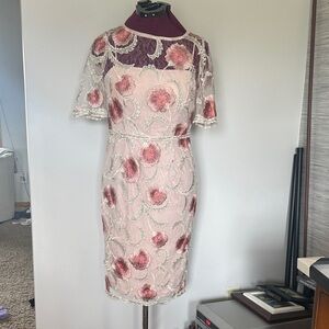 Adrianna Papell Pink Floral Lace Sheath Dress (Size 6)